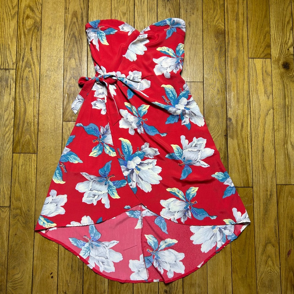 Pink Lily Red‎ Floral Strapless High Low Wrap Dress Small Summer Tropical